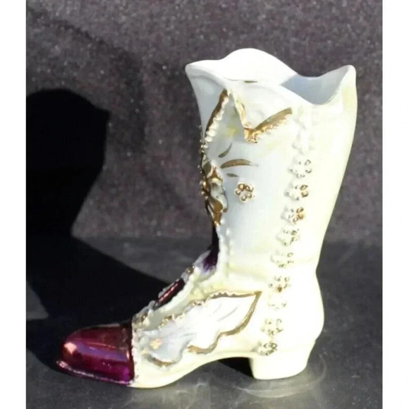 Vintage Miniature High Heel Boot Ceramic Shoe W/ Gold Trim - Picture 2 of 4